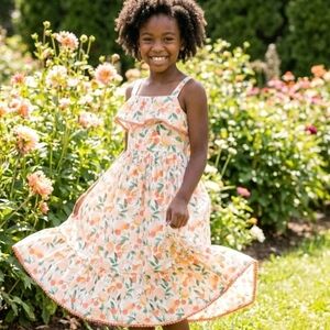 Isaac Mizrahi Girls 12 Sundress Peach & Orange Fruit Textured Midi Lined Straps